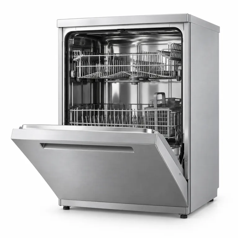Illustration of a dishwasher with its door open